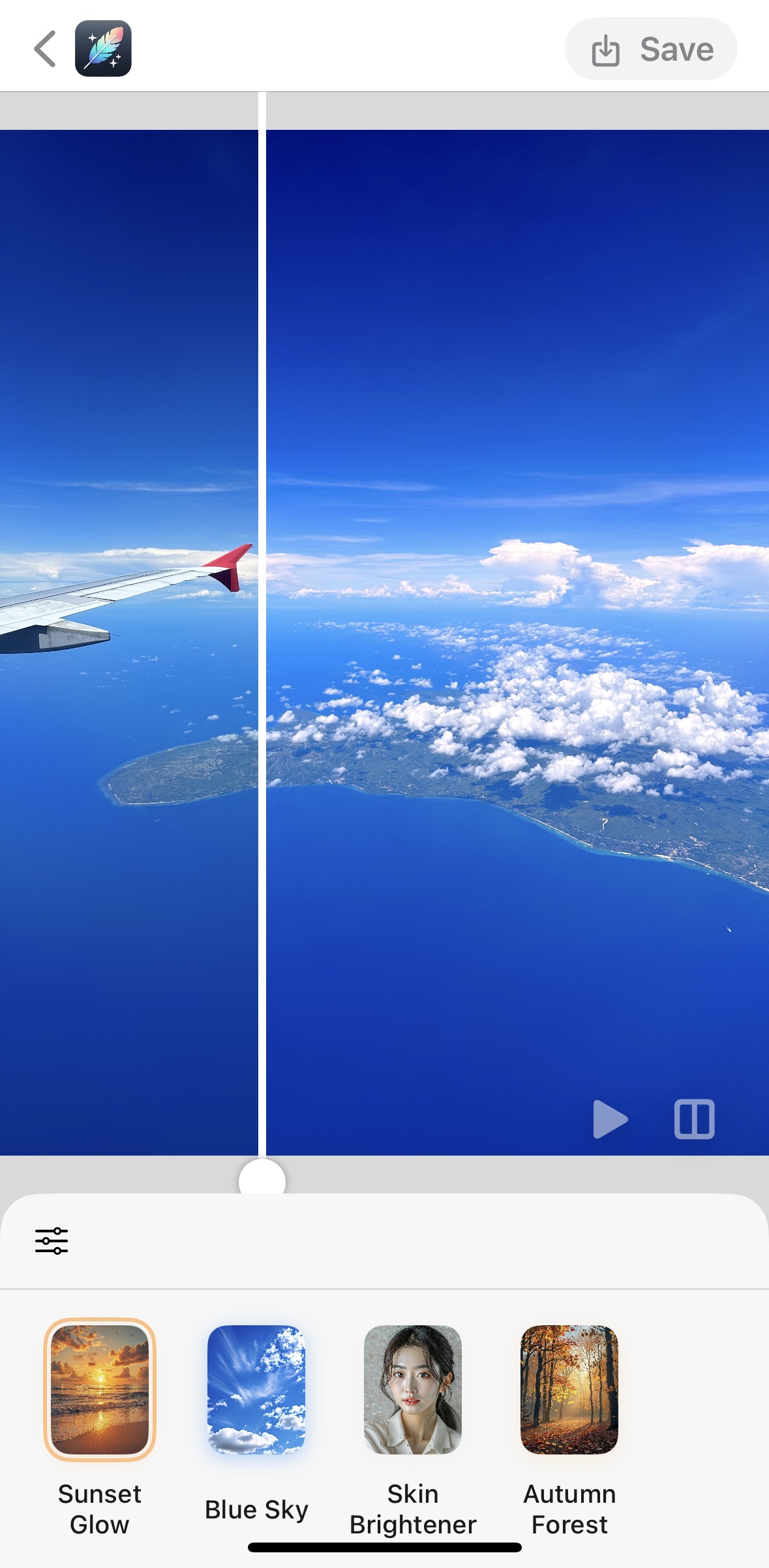 Aerial photo enhanced by White Balance App showing vibrant turquoise ocean and tropical islands